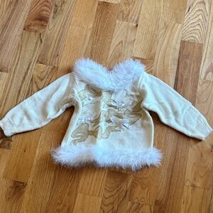 Wee Spree girls Cream Sweater with Fuzzy Trim 3T